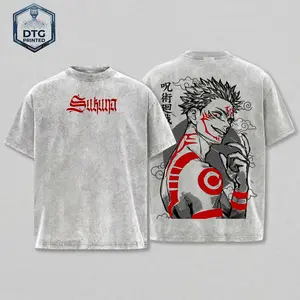 Retro-style, loose-fitting, heavyweight cotton double-sided printed anime/manga T-shirt; retro unisex streetwear graphic top; special edition featuring the double-sided Sora no Nichiru container, Lord of Curses.