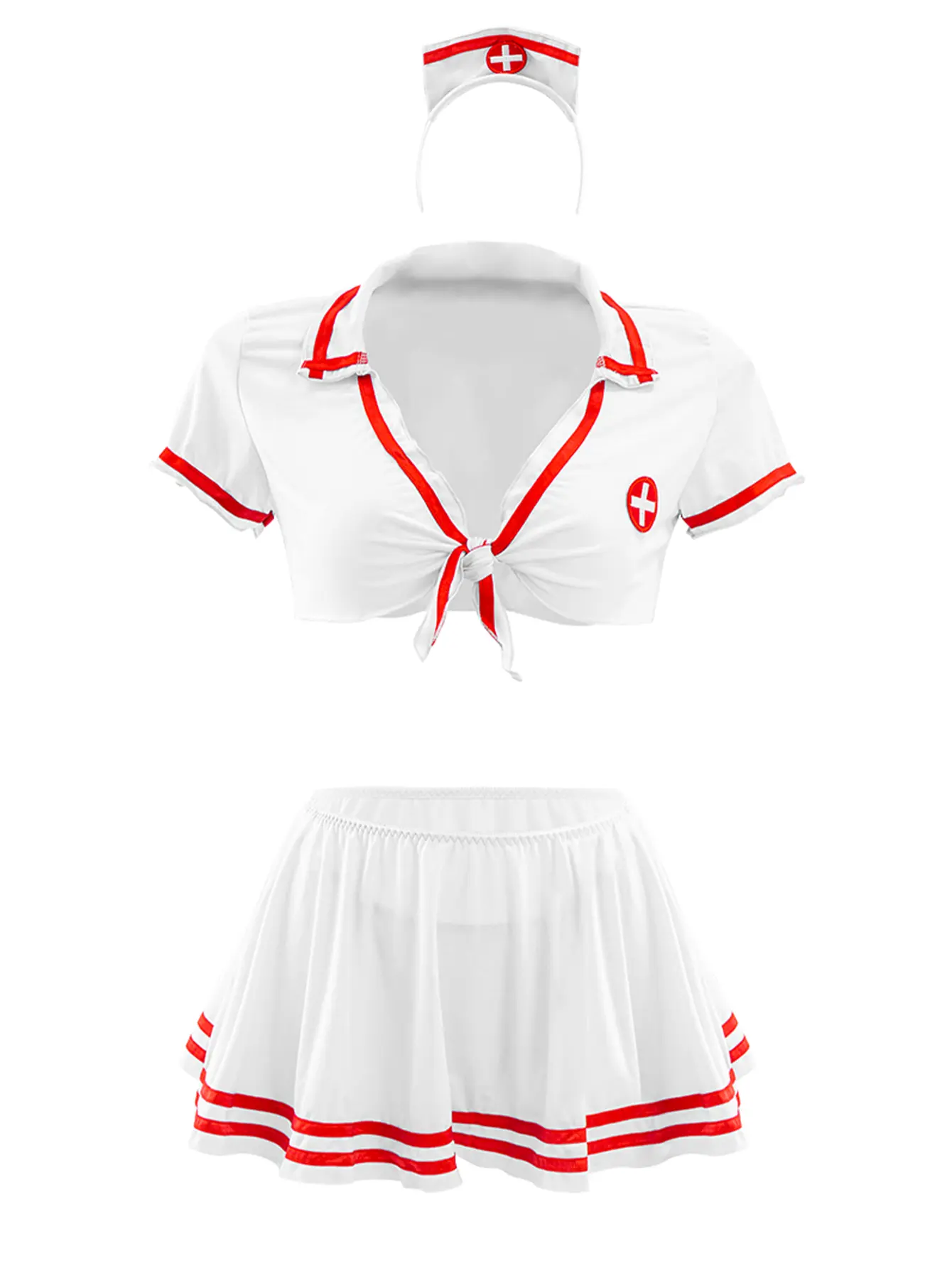 Women's Knitting Fitted 4-Piece Sexy Lingerie Nurse Costume Set - S-4XL, Skirt & Hat Included, Intimate Wear, Cosplay Gear, Halloween Special Occasion Outfit