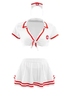 Four piece set of sexy lingerie for women nurse uniform, skirt and hat set, slim fit design suitable for intimate wear, perfect for role-playing and role-playing, eye-catching outfit for special occasions  Halloween