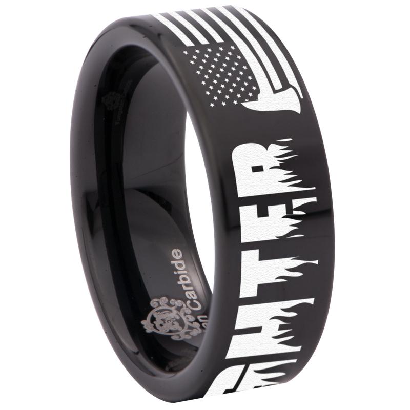 Firefighter Axe American Flag Tungsten Carbide Ring