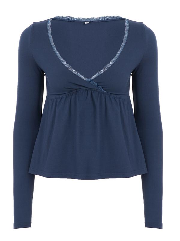 Basic Lace Cross Chest A-Line Knit Tee Blouse, Fall & Winter Fashion, Fitted Plain Design, Versatile Autumn Winter Top