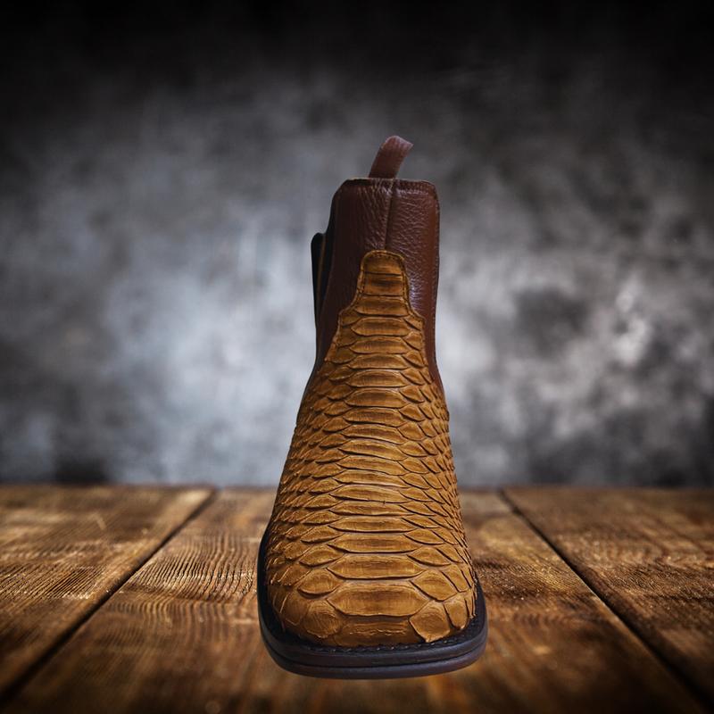 Handcrafted Square Toe Python Short Boot