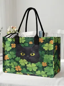 Large Capacity Cat Print Storage Bag, Durable Handle, Space Saving Multi-Purpose Tote Bags, Ideal for School, Travel, Shopping