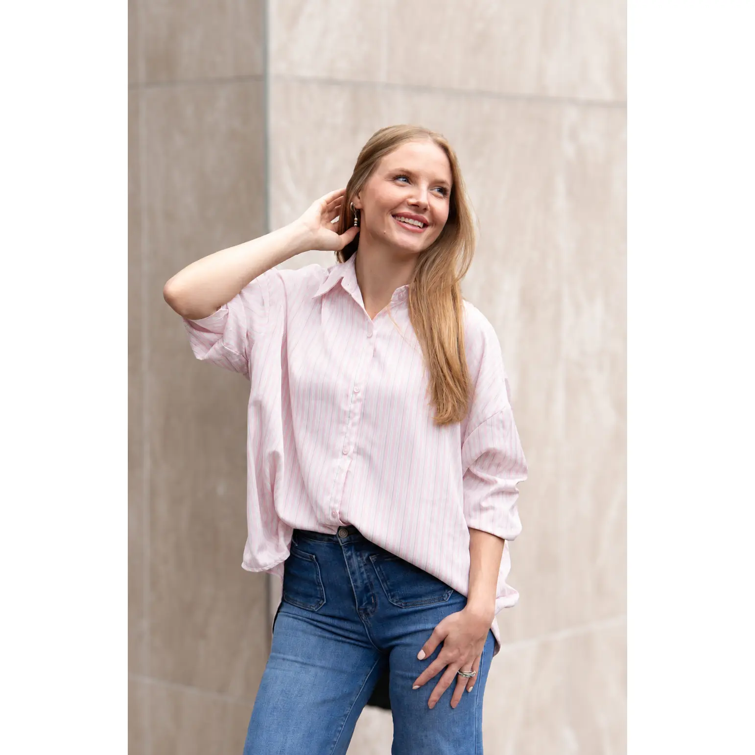 The Kathryn Button-Up, Striped Pink