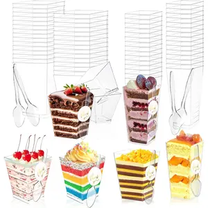 Plastic Dessert Cups 50 count Mini Dessert Cake Cups with Spoons and Thank You Stickers Parfait Cups for Desserts Appetizers Ice Cream Fruit (3oz/5oz)
