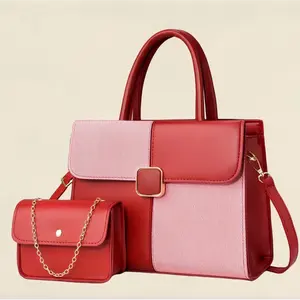 Women's Handbag 2pcs Set, Two-in-one Color Block Tote & Mini Crossbody Purse with Detachable Strap, Versatile for Wedding, Party & Daily Use