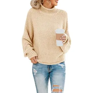 Fisace Womens Turtleneck Oversized Sweaters Batwing Long Sleeve Pullover Loose Chunky Knit Jumpe