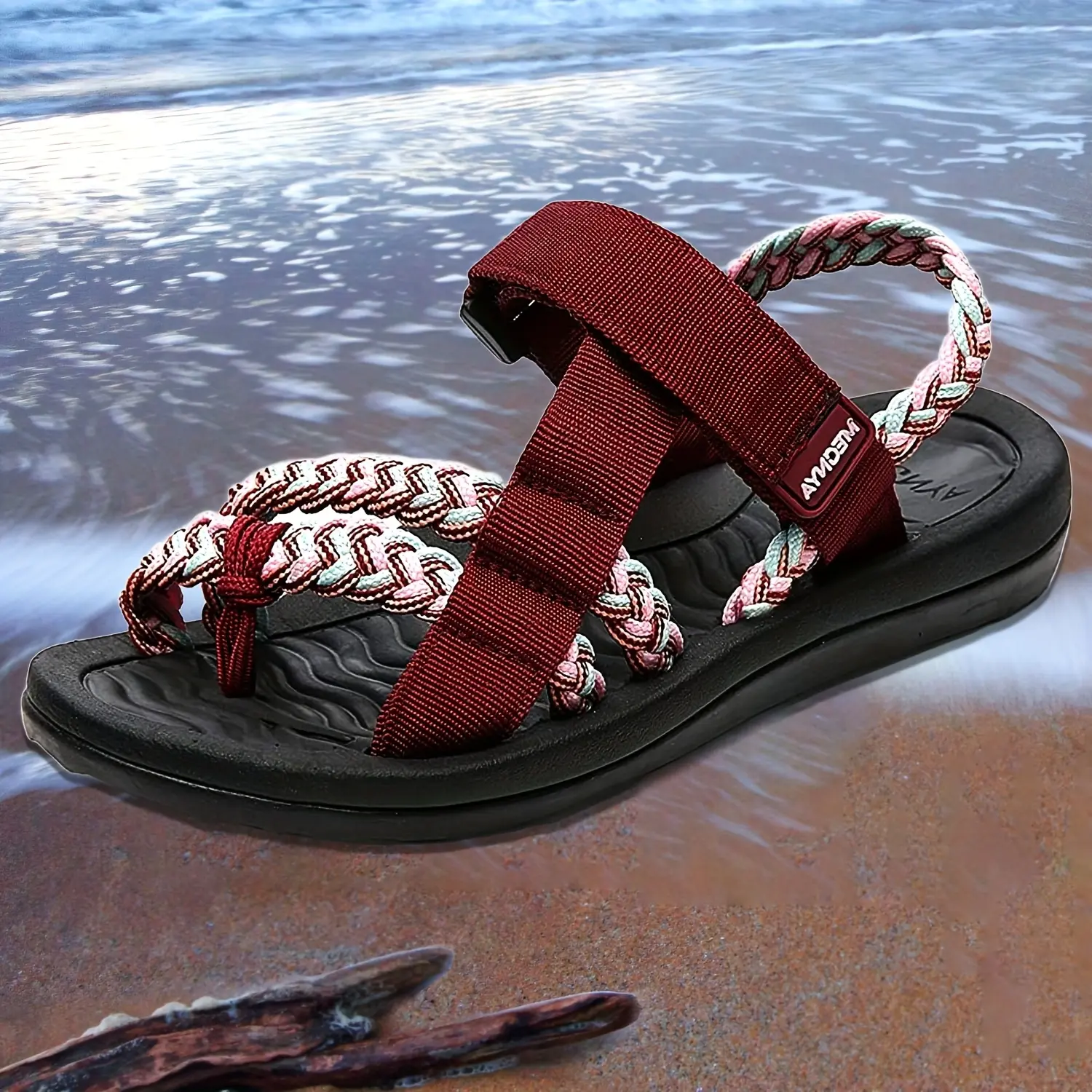 Women's Hiking Sandals - Open Toe Rubber Sole Sandals with Fabric Upper, Arch Support, Hook-and-Loop Webbing for Beach Vacation Adventures, Comfortable Walking, Female, Rubber Strappy Sandals, Trekking Sandals