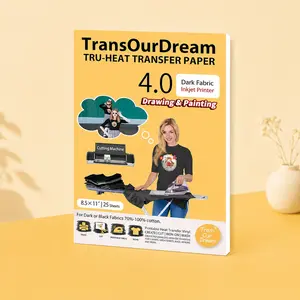 TransOurDream Dark 4.0 Heat Transfer Paper, 25 Sheets (8.5x11), DIY Iron-On Transfers for T-Shirts, Dark Fabrics, Inkjet Printers & Infusible Ink Markers