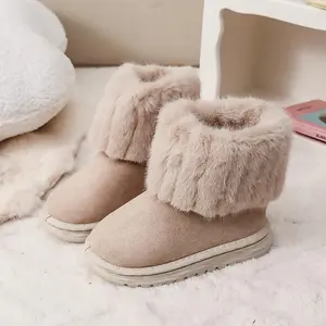Girls & Boys' Plush Fur-Lined Winter Boots - Soft Slip-On Short Ankle Boots with Faux Fur Collar & Cushioned Insole, Beige/ Color, Sole for Snow, Ice, and Casual Attire - Cozy Casual Winter Shoes for, Thick Warm Fabric Upper with Plush Lining, Suitable fo