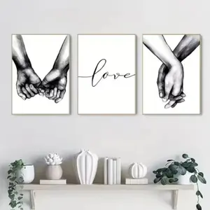 Romantic Couple Holding Hands Oil Painting Wall Art Poster, Framed Love Quote Home Decor, Indoor Living Room Decoration