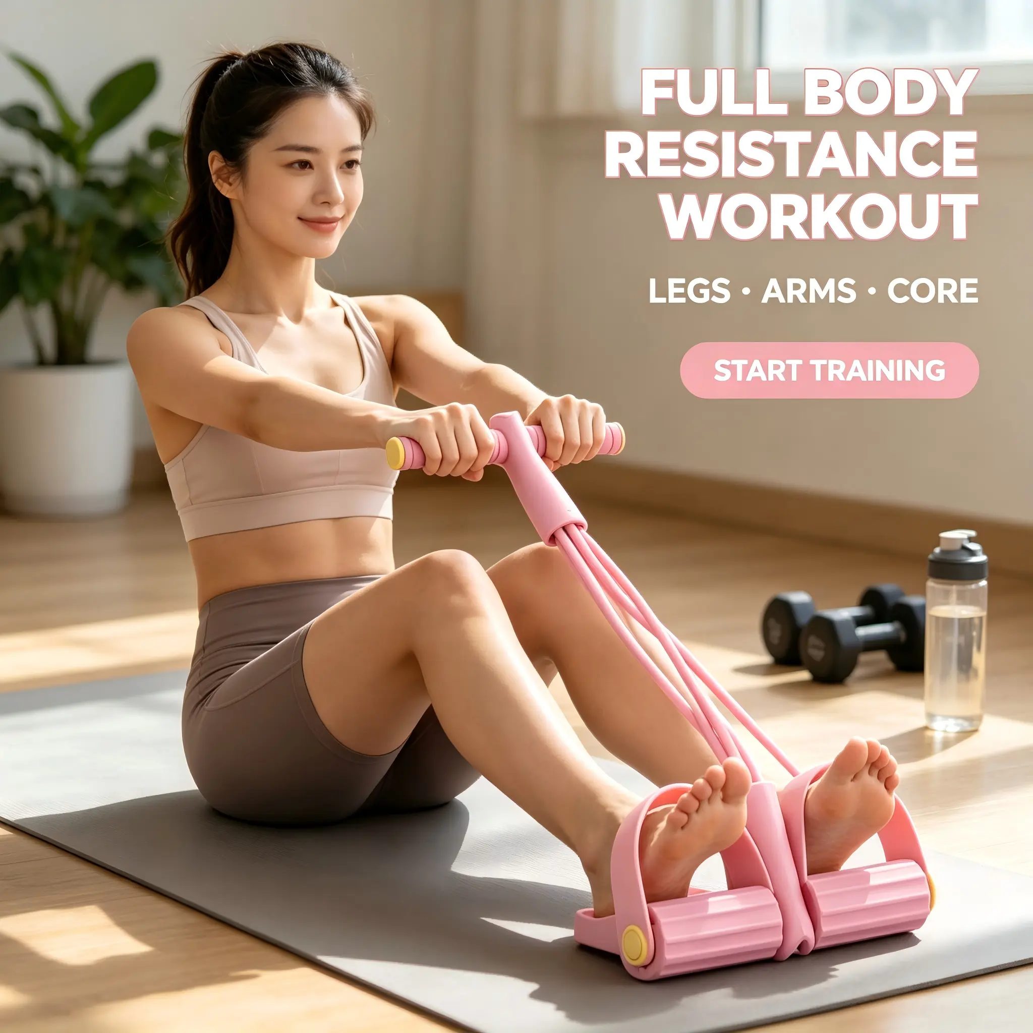 Elastic Pedal Pull Rope Fitness Resistance Band, Multifunctional Home Exercise Gear for Slimming Belly, Toning Thighs, Shaping Arms, Yoga Pilates Training Equipment for Indoor Workouts