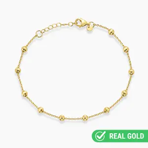 10K YELLOW GOLD DIAMOND-CUT BEAD BRACELET -ADJUSTABLE