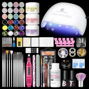 COSCELIA Acrylic Nail Kit for Beginners with Everything Professional Acrylic Powder Drill UV Light Glitter Decoration Set Complete Nail Art Kit for Home Salon Design Youth Friendly