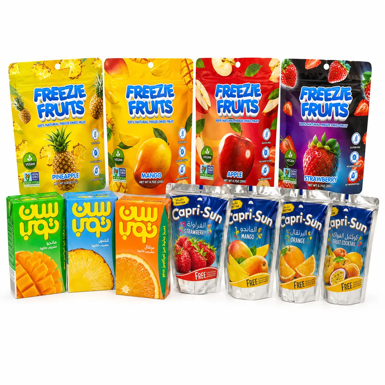 Freezie Fruits & Capri-Sun Variety Pack - Pineapple, Mango, Apple, Strawberry, Orange, Passion Fruit - 100% Natural Frozen Fruit