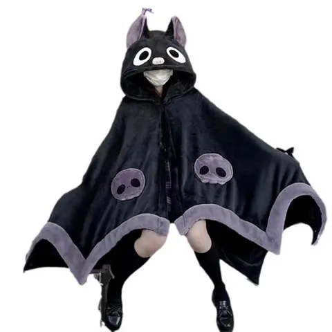 Bat-Themed Cozy Hooded Wearable Blanket with Wings, Cute Cartoon Animal Design, Animal Blankets, Soft for Sofa & Bed, Fall/Winter Season