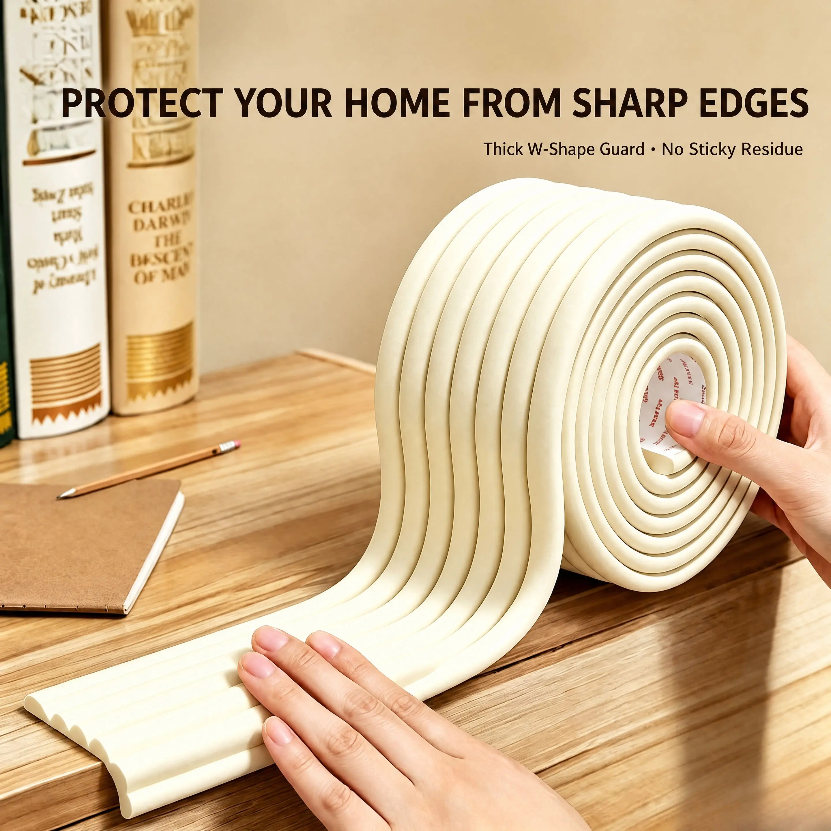 W Shape Furniture Edge Protector, Soft NBR Rubber Corner Guard Strip, 2M Cut to Fit Self-Adhesive Edge Guard for Tables, Desks & Cabinets, Waterproof Home Safety Protection