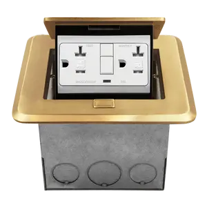 Enerlites Brass Square Soft Pop-Up Floor Box Kit with Tamper-Resistant 20A GFCI Receptacle