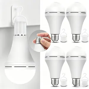 4 Pack Emergency-Rechargeable-Light-Bulb, Stay Lights Up When Power Failure, 12W (Constant Current 3 Modes 85-265V) LED Light Bulbs for Home, Camping, Tent (E27, with Hook) (Daylight)