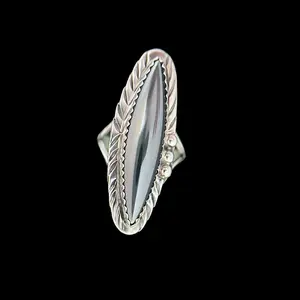 Size 5-925 Sterling Silver Turquoise Diamond Shaped Hematite Ring