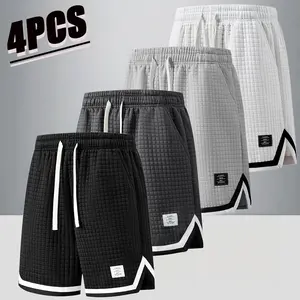 Men’s summer essential waffle-knit casual shorts, 4-pack — everyday commuting and relaxed style. Soft, skin-friendly, breathable waffle fabric keeps you cool and prevents sweat from feeling stuffy. Drawstring waistband for a loose, non-restrictive fit. Co