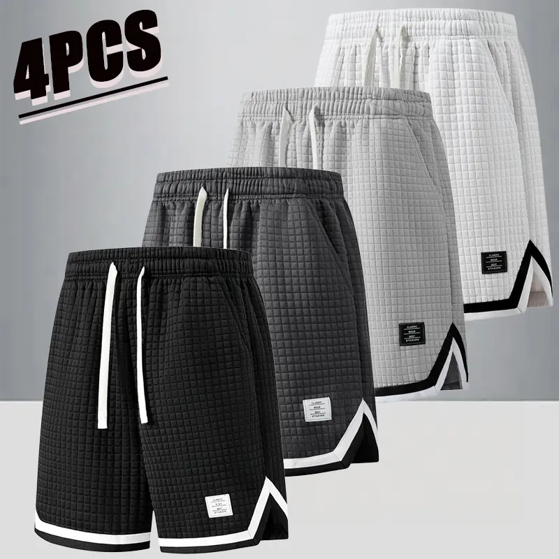 Men’s summer essential waffle-knit casual shorts, 4-pack — everyday commuting and relaxed style. Soft, skin-friendly, breathable waffle fabric keeps you cool and prevents sweat from feeling stuffy. Drawstring waistband for a loose, non-restrictive fit. Co