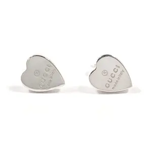 Pre-owned GUCCI 925Silver Small Leather Goods Trademark Heart Shape Silver Earrings