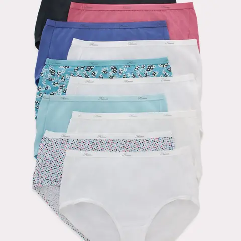Hanes Women's Breathable Cotton Brief Underwear White Or Assorted 10-pack Multi Pack Comfortable Fit Soft Stretch Fabric Pw40wh