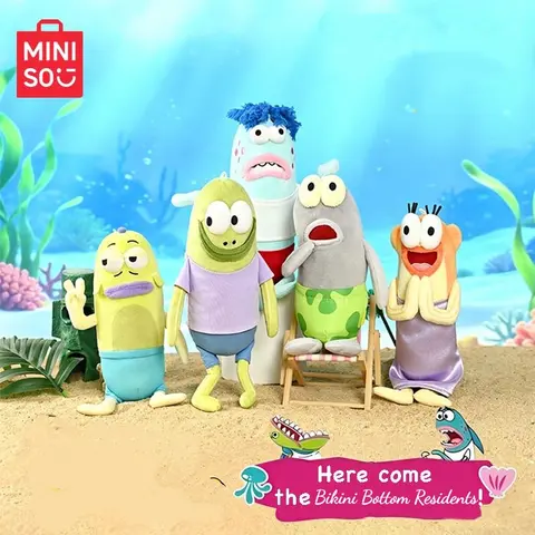 MINISO Bikini Bottom Residents Fish Plush Doll - 35cm/13.78in Extra Soft Fluffy Unisex Cuddly Toy, Ages 12+ Christmas Cuddly Doll Gift for Decoration & Holiday Gifting