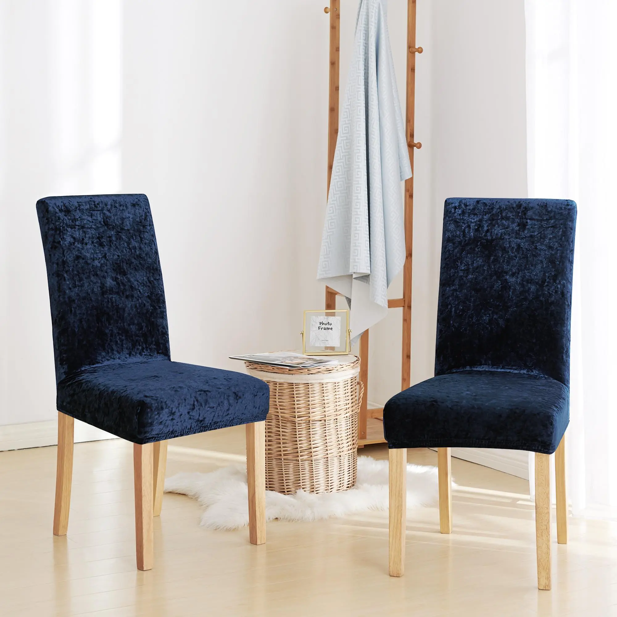 Deconovo Stretch Knit Stretch Chair Slipcover, Snow Velvet Texture, Solid Navy Blue for Home Decor Textiles & Soft Furnishings, Stretch Chair Slipcovers