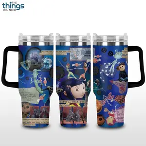 Black Coraline V3 20oz - 40oz Tumbler Stainless Steel with Straw, Double Wall Insulated, With Handle – Epic Cartoon Movies Series Design, Perfect Gift for Fans