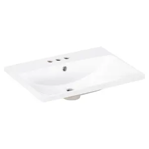 24" Bathroom Vanity Top Only, White Basin, 3-Faucet Holes, 4" Faucet Available, Ceramic WL