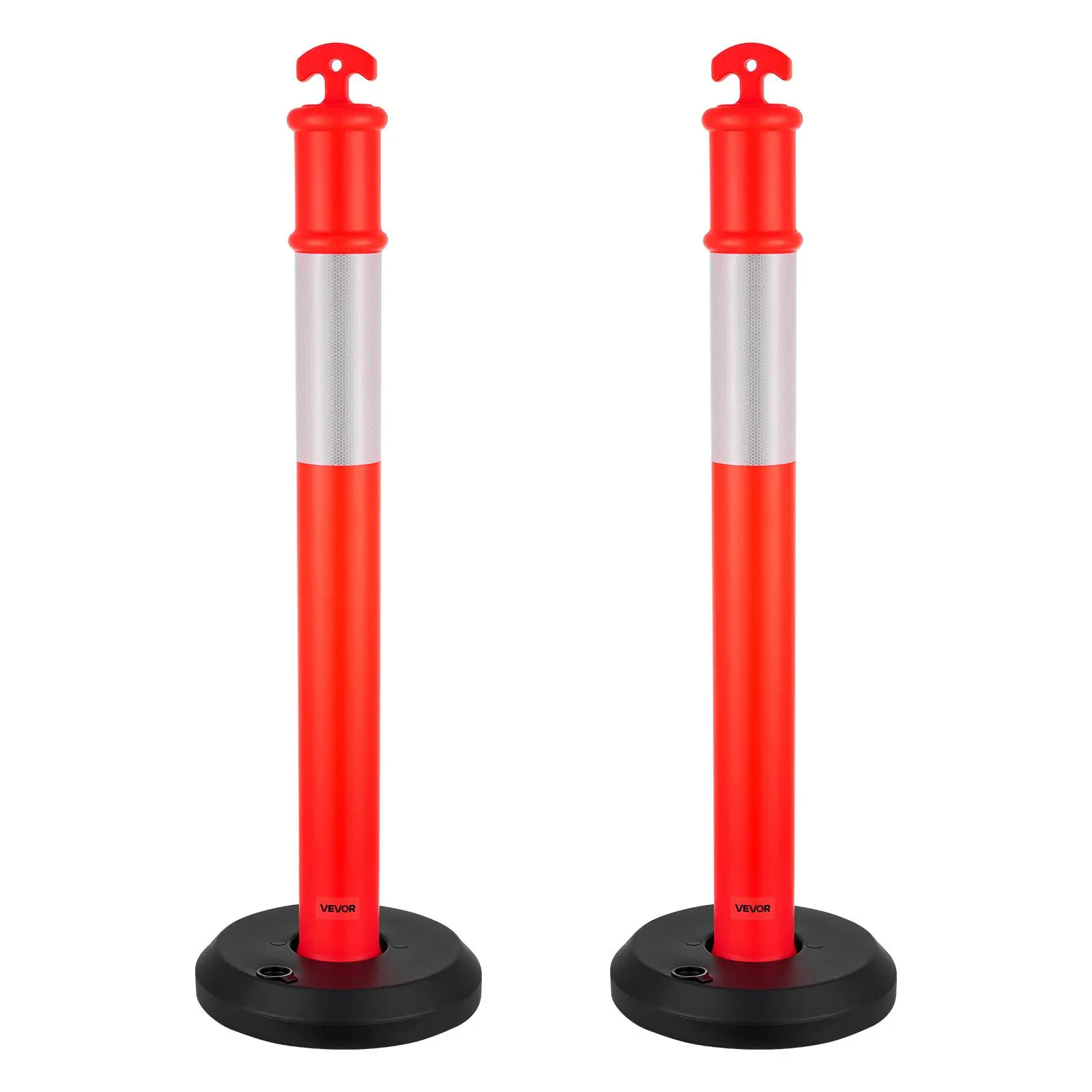 【summerfinds】VEVOR 2-Pack 45in Heavy Duty Traffic Delineator Posts, Hi-Visibility Safety Cones with Fillable Base & Reflective Strips, for Construction Site, Parking Lot, Red, Cones Safety Cones