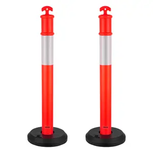 VEVOR 2 Pack Traffic Delineator Posts, Summervibes, 45 inches Traffic Safety Cones with Fillable Base and Reflective Strips, Heavy Duty Delineator Posts for Construction Site, Parking Lot, Crowd Control, Red