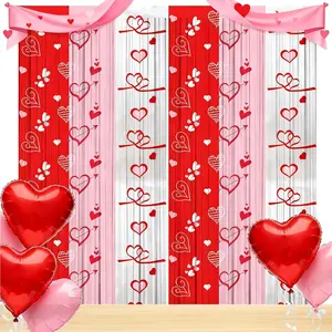 Valentines Party Decorations, 2 Pack Galentines Day Tinsel Foil Fringe Curtain Red   Metallic Tinsel Streamers 3.28 x 6.56Ft Heart Photo Backdrops for Valentines Wedding Party Supplies