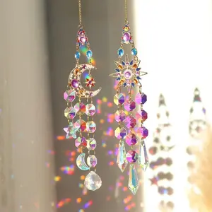 Hanging Sun Catchers with Crystals, Glass Icicle Prisms Rhinestones Suncatcher Rainbow Maker Indoor Window Home Car Garden Decor