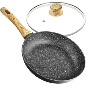 8 Inch Nonstick Frying Pan with Lid, Non Stick Frying Pan with Non-Toxic Coating, Small Skillet with Lid, Granite Pan for All Cooktops
