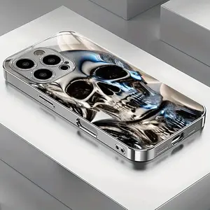 Minimalist Personality Metal Silver Electroplated Skull Phone Case Suitable for iPhone 17 16, 15, 14, 13, 12, 11 Plus Pro Max
