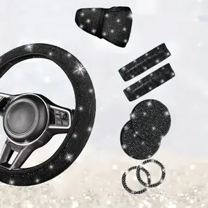 8 pcs Bling Car Accessories Set for Women, Steering Wheel Cover, Sparkly Seat Belt Covers, Bling Gear Shift Cover, Universal Fit Most Cars