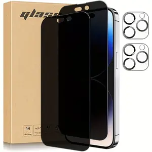 [24H Shipping] Fits iPhone 15/14/13/12/11 Pro Max Full Coverage[2+2 Pack] Privacy Screen Protectors Kit , Comes with 2 Pieces Camera Lens Protectors, 9H Tempered Glass Film