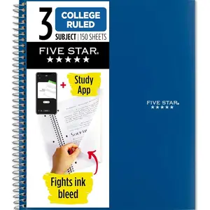 Spiral Notebook + Study App, 3 Subject, College Ruled Paper, 8-1/2" x 11", 150 Sheets, Fights Ink Bleed, Water Resistant Cover, Pacific Blue (73623)
