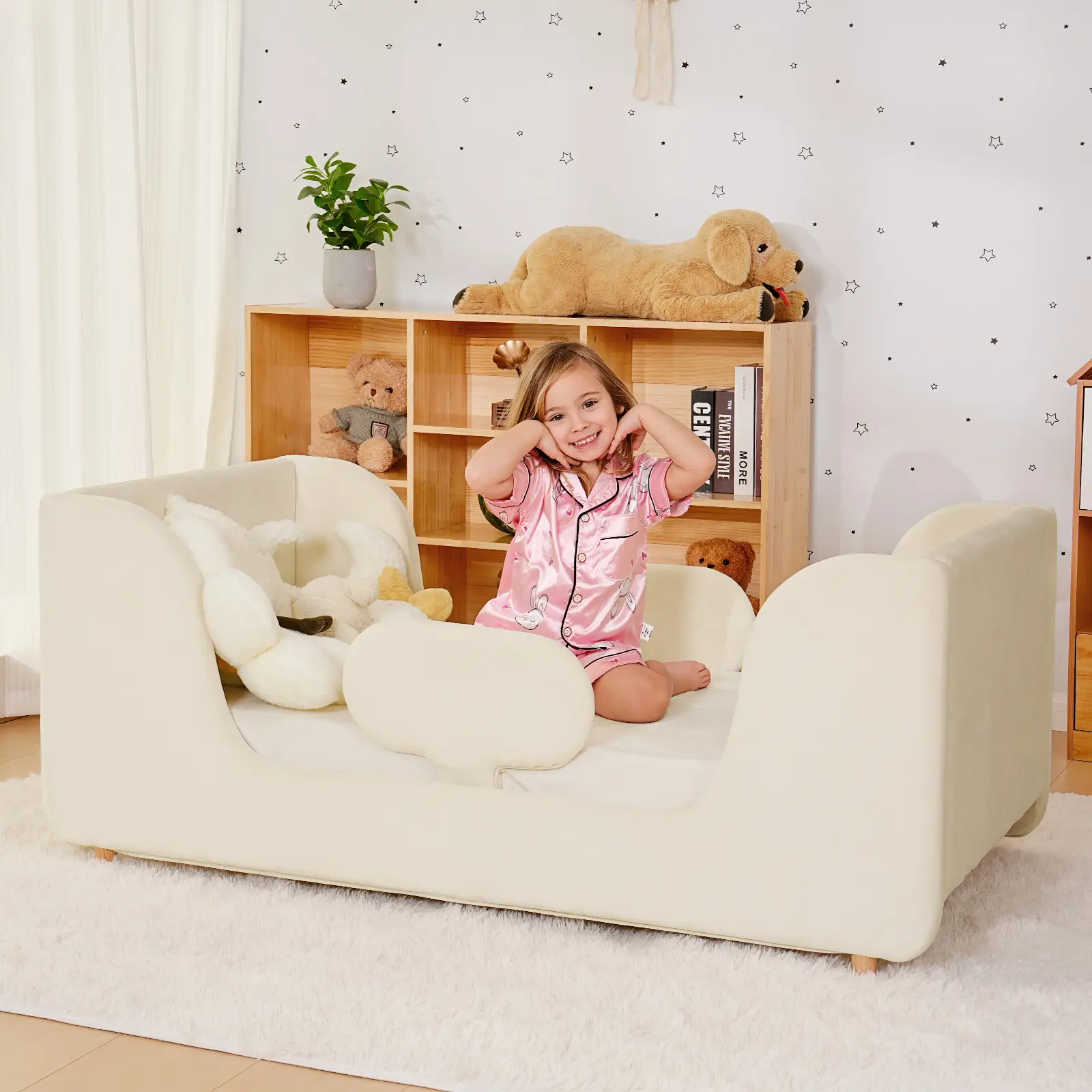 Naudacaa Toddler Bed Frame, Whole Soft Padded Toddlers Floor Bed Frame, Kids Beds with Extra Safety Broad, Toddler Beds for Girls Boys Children - Stan