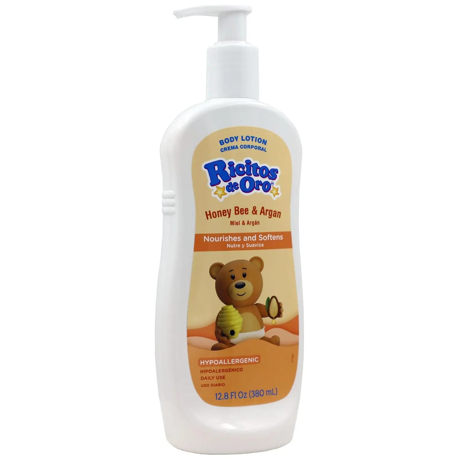 Ricitos de Oro Honey and Argan Baby Body Lotion That Helps Smooth Skin -Hypoallergenic with Honey Bee Extract Delicious Scent, 2-Pack of 12.8 FL Oz Each, 2 Bottles.