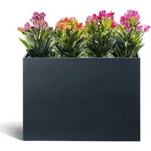 Gray Metal Rectangular Planter Box - 32"x12"x24" Tall, Heavy Duty Weather-Resistant Modern Planter with Drainage Holes, 2 cu ft Capacity, Accessories Included for Outdoor-Indoor Patio Deck Vegetable Gardening