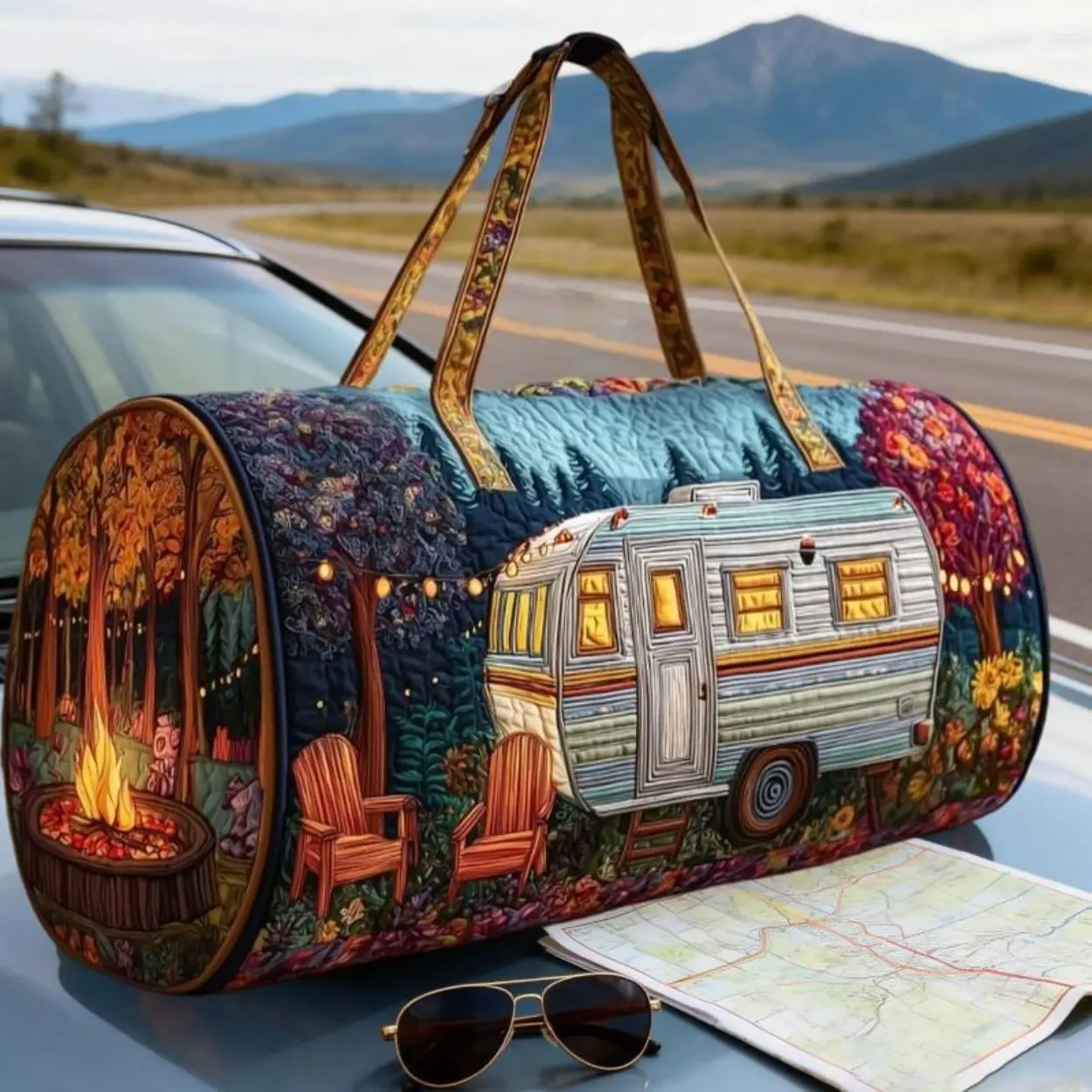 Vintage Quilted Duffel Bag for Purchase - Bohemian Multicolor Travel Bag with Straps, Suitable for Gym, Weekend Trips