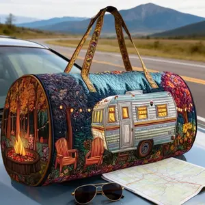 Quilted duffel bag — vintage quilted overnight travel bag with straps, bohemian multicolor design, suitable for the gym, weekend trips, carrying luggage overnight, and as a tote.