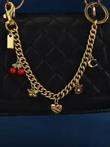 Y2K Rainbow Heart Bag Charm Chain, Cherry/butterfly/flower/letter C Pendant, Silver/, Accessory for Bags, Keychains, Gifts