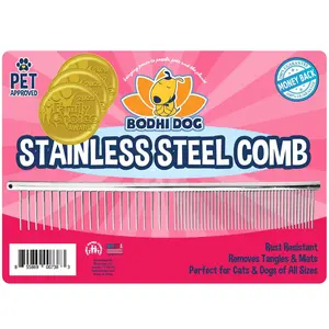 Bodhi Dog Stainless Steel Comb - Rust Resistant, Detangler Grooming Brush for Dogs & Cats, Removes Knots, Tangles, Matted Fur & Knotted Hair Removal