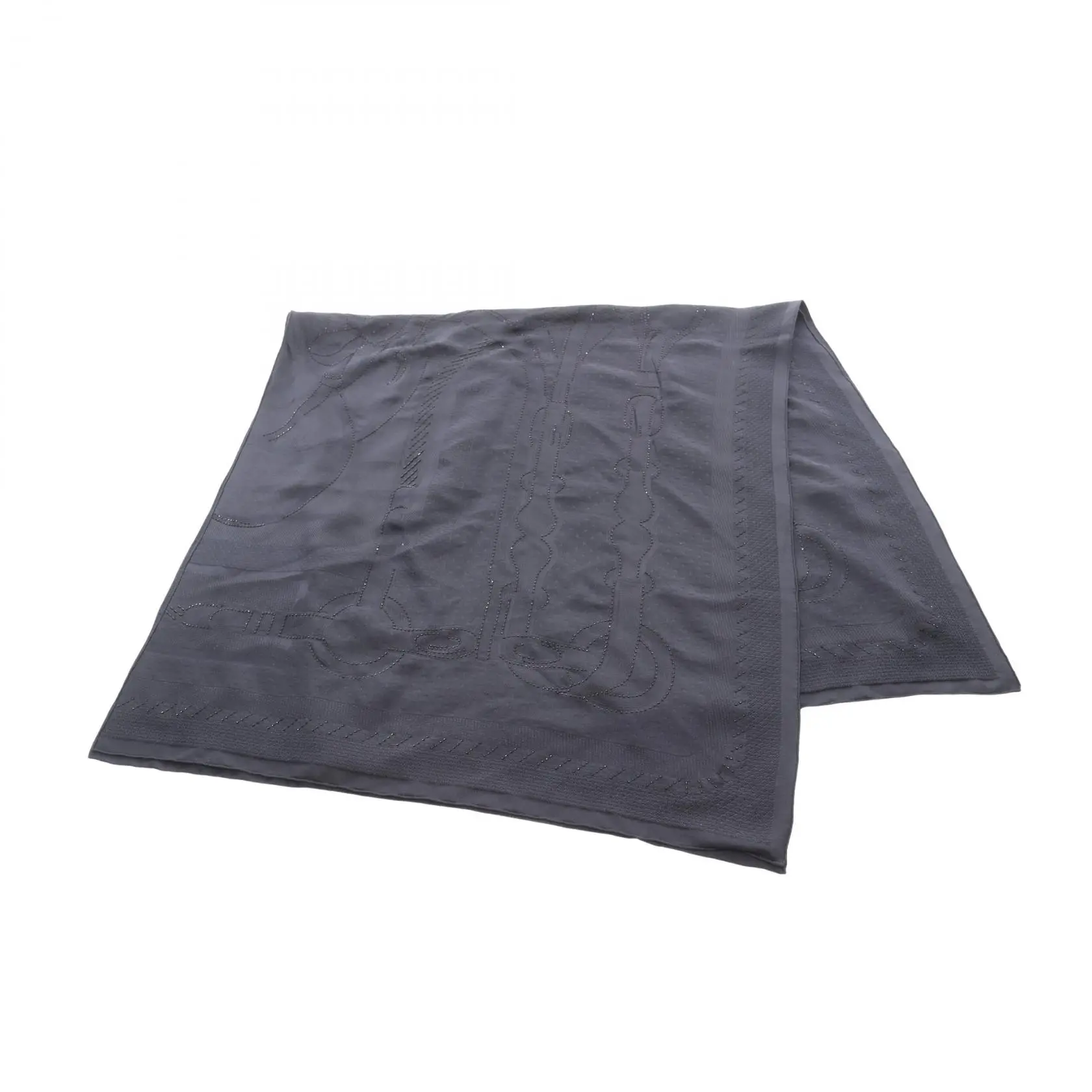 Pre-owned HERMÈS Silk Small Leather Goods Hermes Coaching Perles Bleu Noir Stole