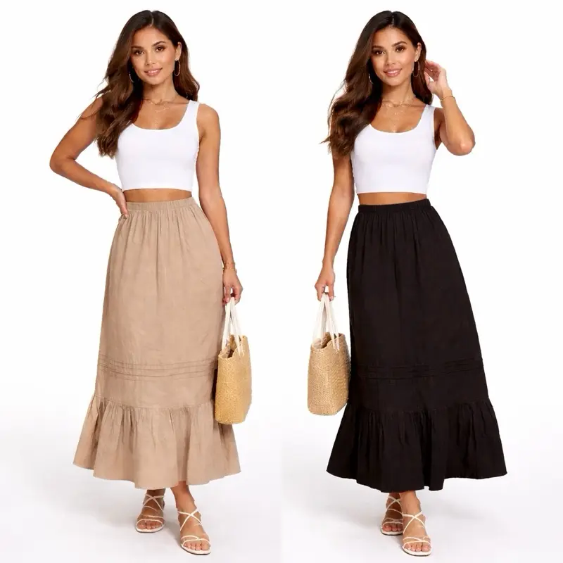 Faldas Cotton Skirts One Size Adjustable Elastic Waistband Skirt 100% Cotton Made in Mexico Breathable Womenswear in Black, Red, White, Khaki